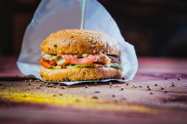 Hamburger ahşap zemin, fast food Restoran