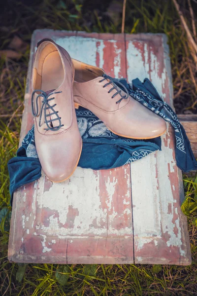 Chaussures pour femmes peintes sur un vieux tableau noir — Photo