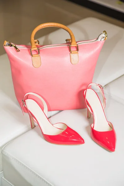 Bright Women's sandals and handbag Stock Image