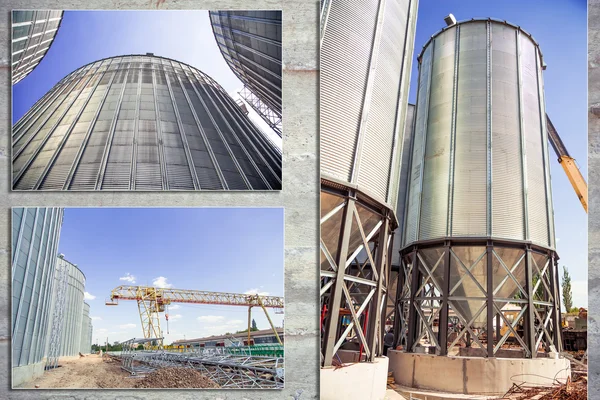 Background, metal barrels granaries on the sky background — Stock Photo, Image