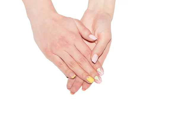Manicure femminile, le mani delle donne su sfondo bianco — Foto Stock