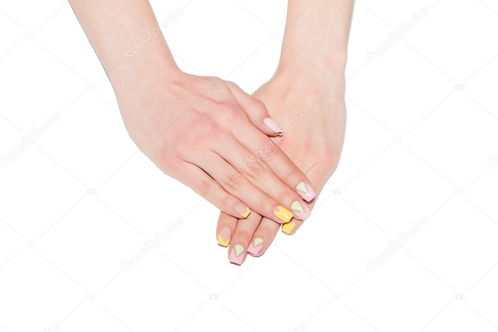Female Manicure, women's hands on a white background