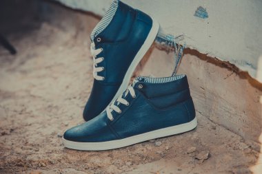 Erkek spor ayakkabı, mavi spor ayakkabı deri