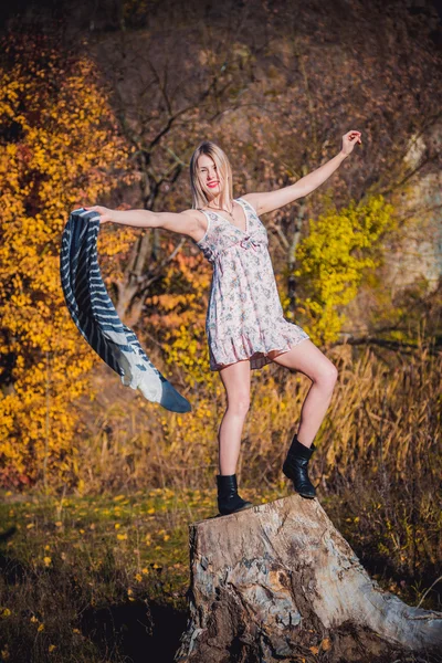 Chica en un vestido sexy y una bufanda, una nueva colección — Foto de Stock