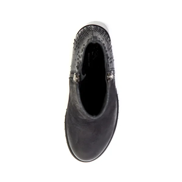 Suede women's boots on a white background, black shoes, autumn and winter, top view — Φωτογραφία Αρχείου