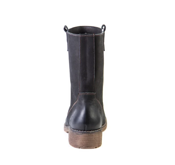 Botas de gamuza para mujer sobre fondo blanco, zapatos negros, otoño e invierno, vista trasera —  Fotos de Stock