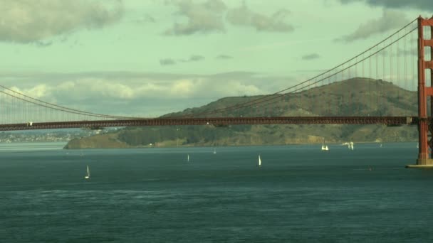 Famous red Golden Gate Bridge San Francisco at day time landscape with clouds — Stock Video