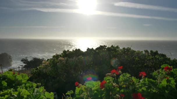Sun flare ett naturskönt landskap av Big Sur kusten av Stilla havet — Stockvideo