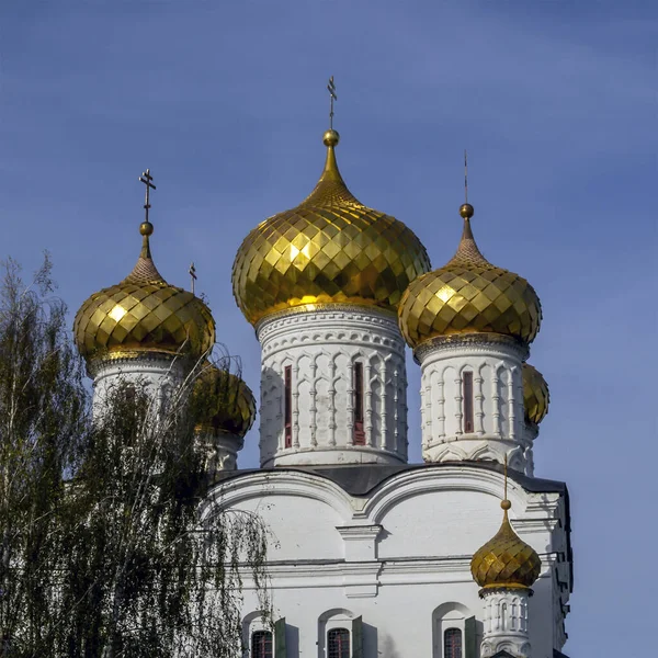 Las Cúpulas Doradas Del Templo Principal Ipatievsky Monasterio Kostroma Rusia —  Fotos de Stock