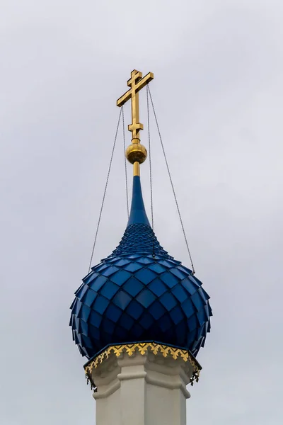 Cúpulas Azuis Igreja Ortodoxa Igreja Pokrovsky Aldeia Shunga Região Kostroma — Fotografia de Stock