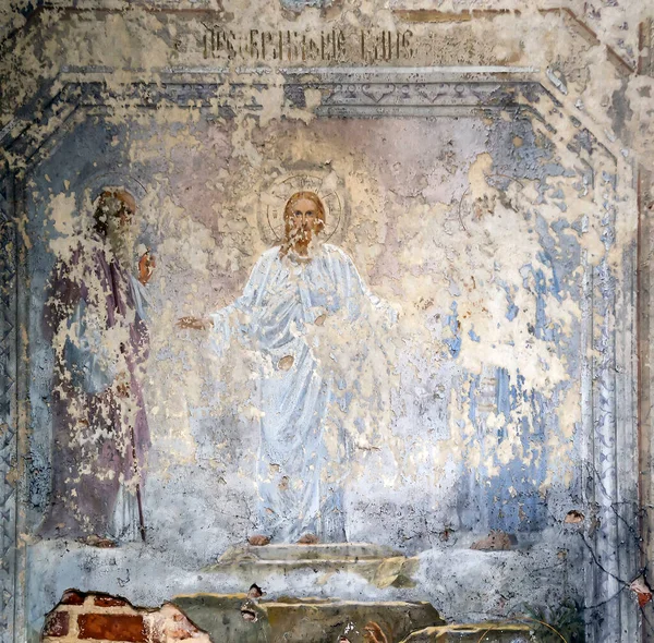 Pintura Las Paredes Una Iglesia Abandonada Rusia Región Kostroma Distrito —  Fotos de Stock