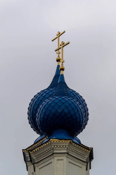 Cúpulas Azuis Igreja Ortodoxa Igreja Pokrovsky Aldeia Shunga Região Kostroma — Fotografia de Stock