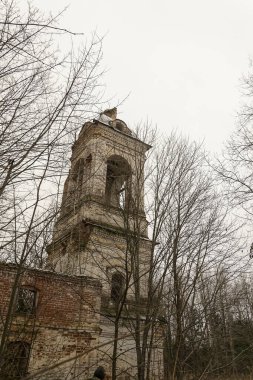 Terk edilmiş bir tapınağın çan kulesi, varsayım kilisesi Salenka, Kostroma oblast, Rusya