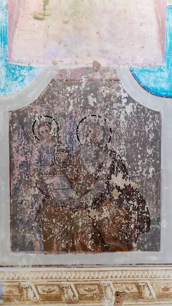 Pintura Parede Ícone Uma Igreja Ortodoxa Abandonada Igreja Bogoroditskaya Aldeia — Fotografia de Stock