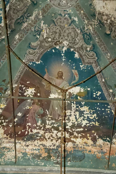Old Painting Walls Abandoned Church Destroyed Church Nikolaevskaya Village Nikolskoe — Stock Photo, Image