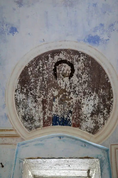 Peinture Murale Une Icône Dans Une Église Orthodoxe Abandonnée Église — Photo