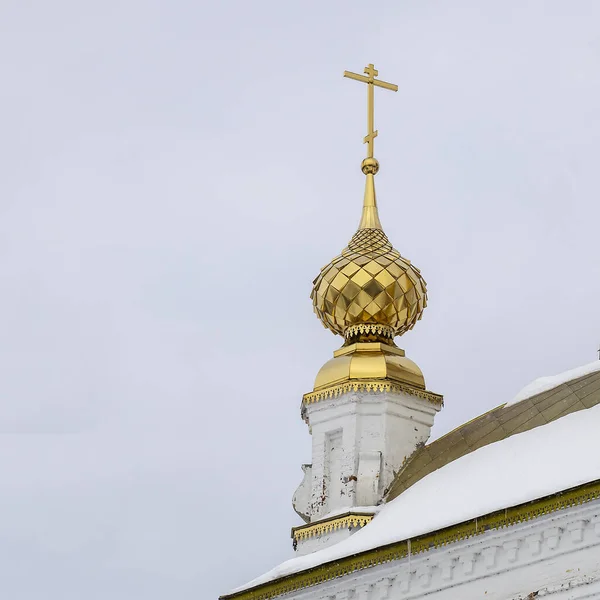 Vergoldete Kuppeln Der Orthodoxen Kirche Dorf Karabanovo Gebiet Kostroma Russland — Stockfoto