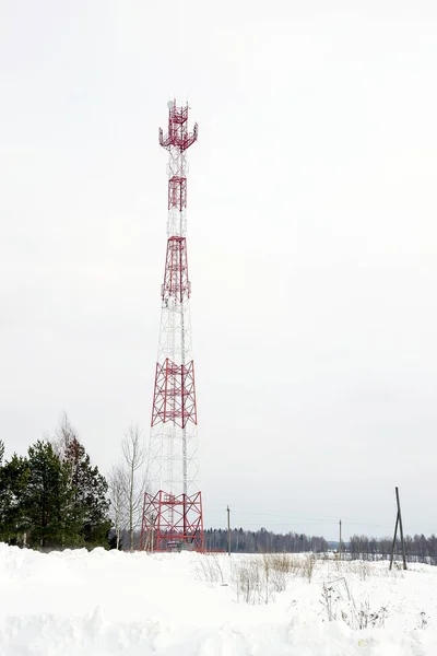 Torre Celular Campo Inverno — Fotografia de Stock