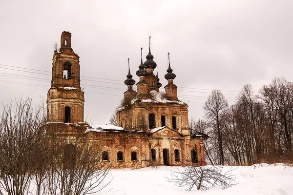 Landscape Destroyed Orthodox Church Winter Uglyovo Village Kostroma Region Russia — Stock Photo, Image