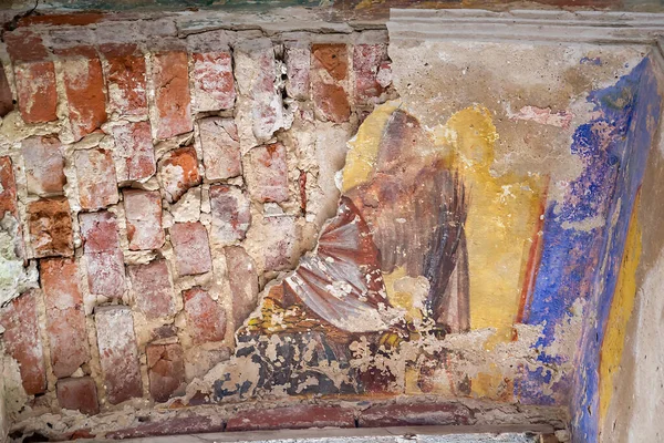Restos Dibujos Las Paredes Una Iglesia Ortodoxa Destruida Pueblo Troitskoye — Foto de Stock