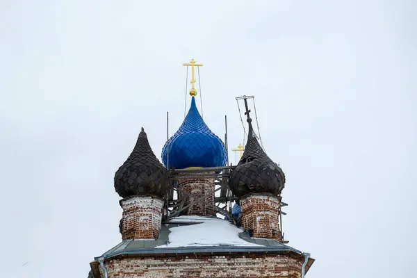 Dômes Église Restaurée Village Isakovskoye Région Kostroma Russie — Photo