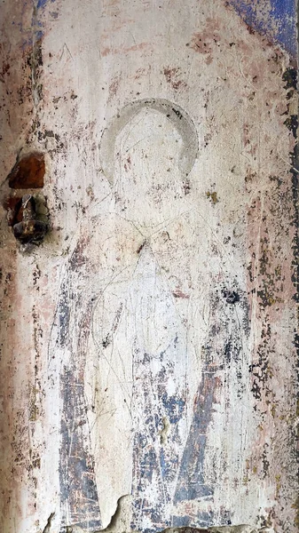 Überreste Von Zeichnungen Den Wänden Einer Zerstörten Orthodoxen Kirche Dorf — Stockfoto