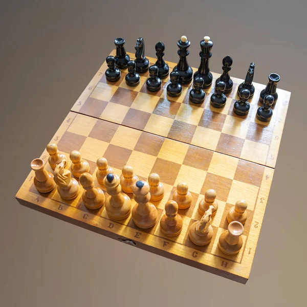 Altes Spiel Des Holzschachs — Stockfoto