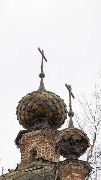 Destroyed Domes Abandoned Church Troitskoye Village Kostroma Region Russia — Stock Photo, Image