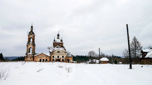 Landscape Abandoned Orthodox Church Winter Kholm Village Kostroma Region Russia — Stock Photo, Image