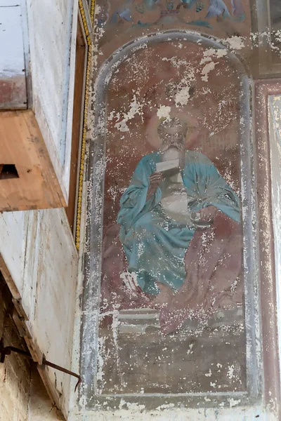 Pintura Las Paredes Una Iglesia Ortodoxa Abandonada Pueblo Nasakino Región — Foto de Stock