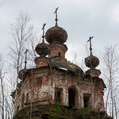 Beş kubbeli Ortodoks kilisesi, Troitsky köyü, Kostroma bölgesi, Rusya