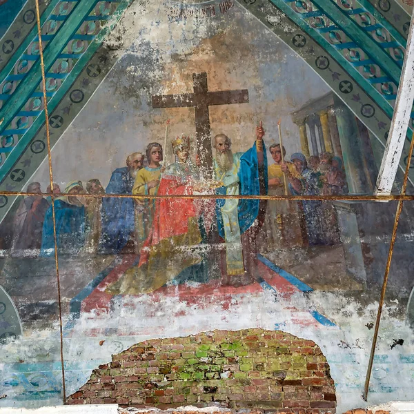 Dipinto Delle Pareti Una Chiesa Ortodossa Abbandonata Villaggio Nasakino Regione — Foto Stock