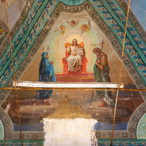Malowanie Murów Opuszczonej Cerkwi Prawosławnej Wsi Nasakino Obwód Kostroma Rosja — Zdjęcie stockowe