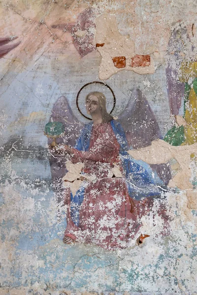 Pittura Sulle Pareti Della Chiesa Abbandonata Villaggio Korshunovo Regione Kostroma — Foto Stock