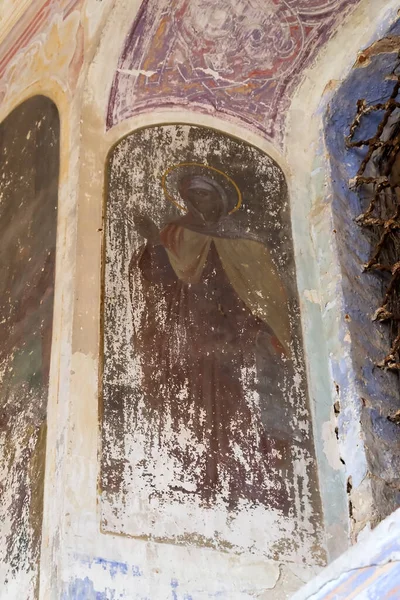 Pittura Sulle Pareti Della Chiesa Abbandonata Villaggio Korshunovo Regione Kostroma — Foto Stock