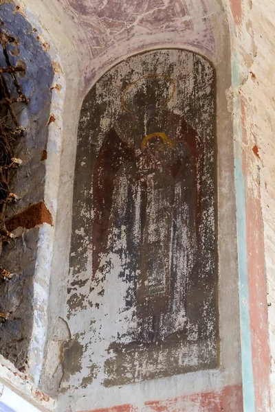 Pintura Nas Paredes Igreja Abandonada Aldeia Korshunovo Região Kostroma Rússia — Fotografia de Stock
