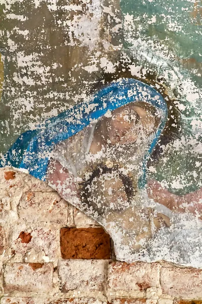 Pittura Sulle Pareti Della Chiesa Abbandonata Villaggio Korshunovo Regione Kostroma — Foto Stock