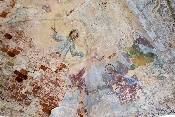 Peinture Sur Les Murs Église Abandonnée Village Korshunovo Région Kostroma — Photo