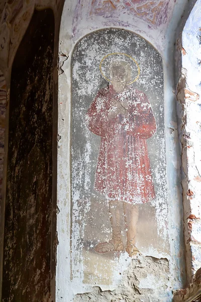 Pittura Sulle Pareti Della Chiesa Abbandonata Villaggio Korshunovo Regione Kostroma — Foto Stock