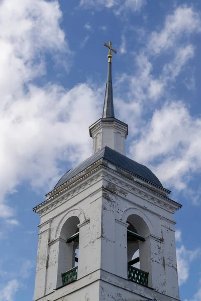 Weißer Orthodoxer Glockenturm Dorf Korshunovo Gebiet Kostroma Russland Erbaut 1800 — Stockfoto