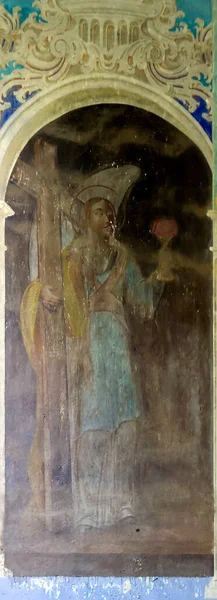 Τοιχογραφία Εγκαταλελειμμένη Ορθόδοξη Εκκλησία Χωριό Κνιάζεβο Περιοχή Κοστρομά Ρωσία Έτος — Φωτογραφία Αρχείου