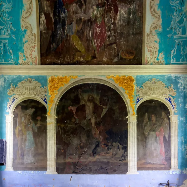 Pittura Murale Una Chiesa Ortodossa Abbandonata Villaggio Knyazhevo Regione Kostroma — Foto Stock