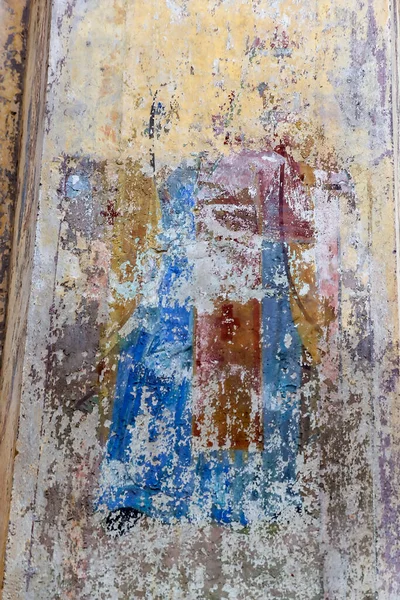 Pozostałości Malarstwa Murów Opuszczonej Świątyni Strasznym Stanie Rosja Nikolo Mosty — Zdjęcie stockowe