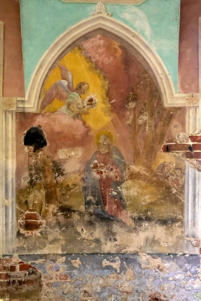 Pintura Las Paredes Una Iglesia Ortodoxa Abandonada Rusia Vladimirovo Tratado — Foto de Stock