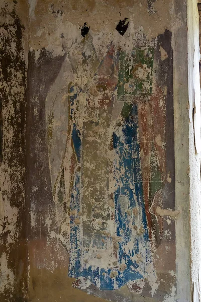 Pintura Mural Dentro Una Iglesia Ortodoxa Abandonada Pueblo Grudevo Región — Foto de Stock