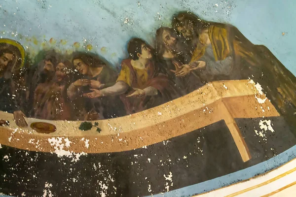 Peinture Murale Dans Une Église Orthodoxe Abandonnée Village Knyazhevo Région — Photo