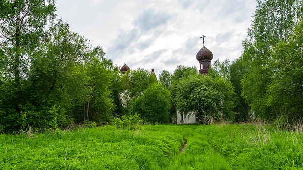 Paisaje Iglesia Ortodoxa Bosque Complejo Templos Aldea Ilyinsky Río Shacha —  Fotos de Stock