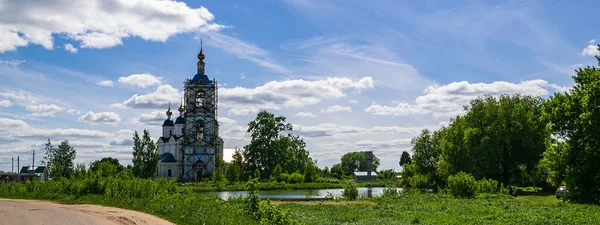 landscape rural Orthodox church, a church in the village of Pruzhinino, Kostroma region, Russia, built in 1804.