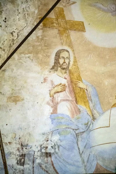 Desenhos Nas Paredes Uma Igreja Ortodoxa Abandonada Complexo Templo Aldeia — Fotografia de Stock