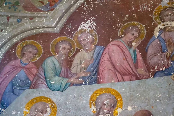 Pintura Mural Una Iglesia Abandonada Pueblo Ostrov Provincia Kostroma Rusia — Foto de Stock